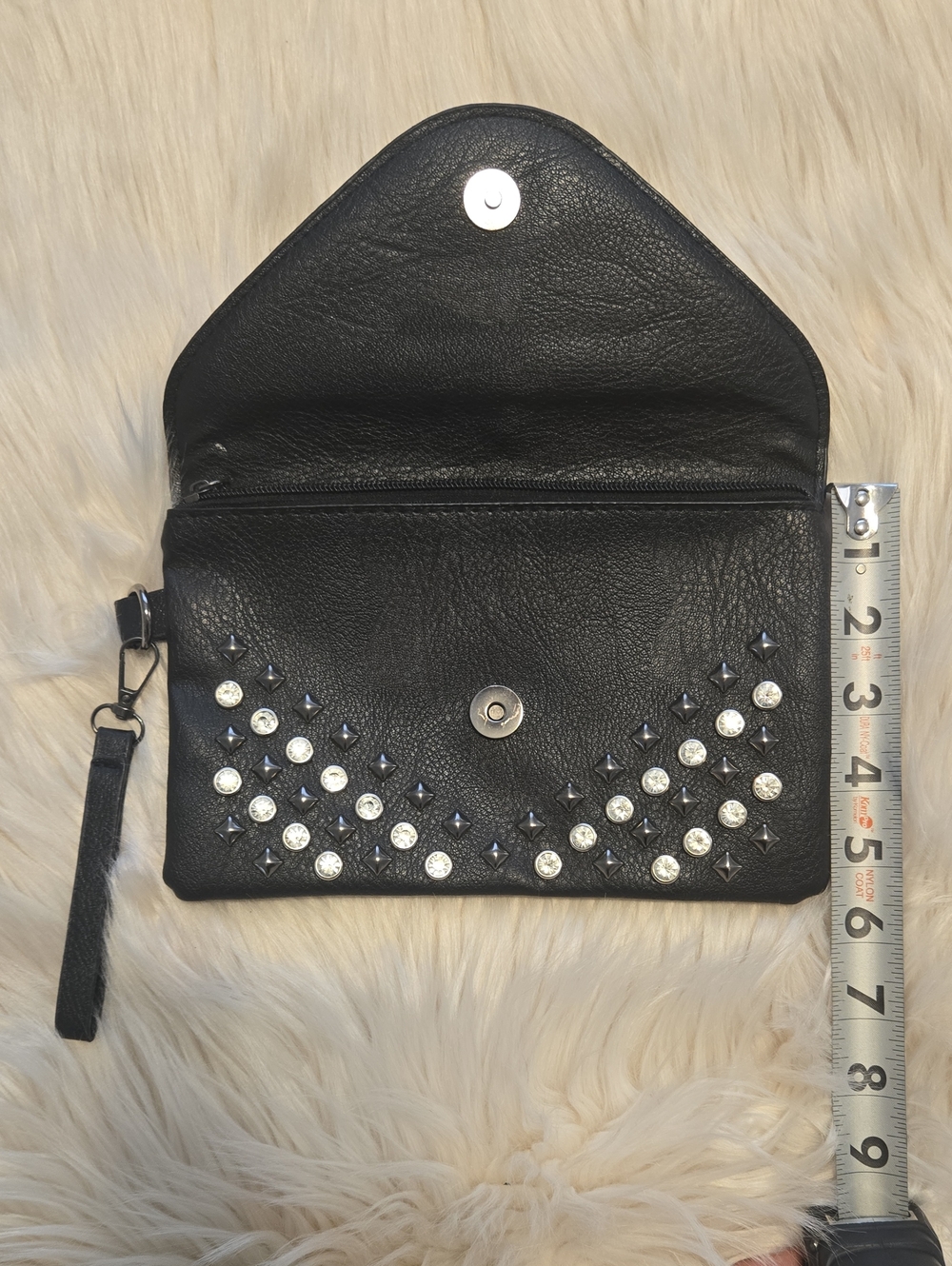 Black Studded Vegan Leather Clutch with Tassel - NEW - Picture 5 of 9